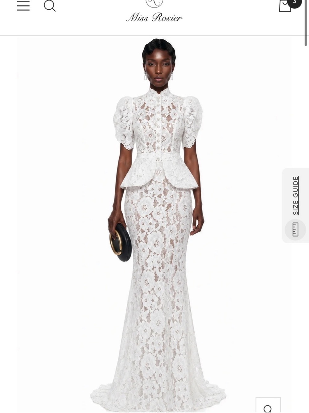 Miss Rosier White Lace Peplum Maxi Gown